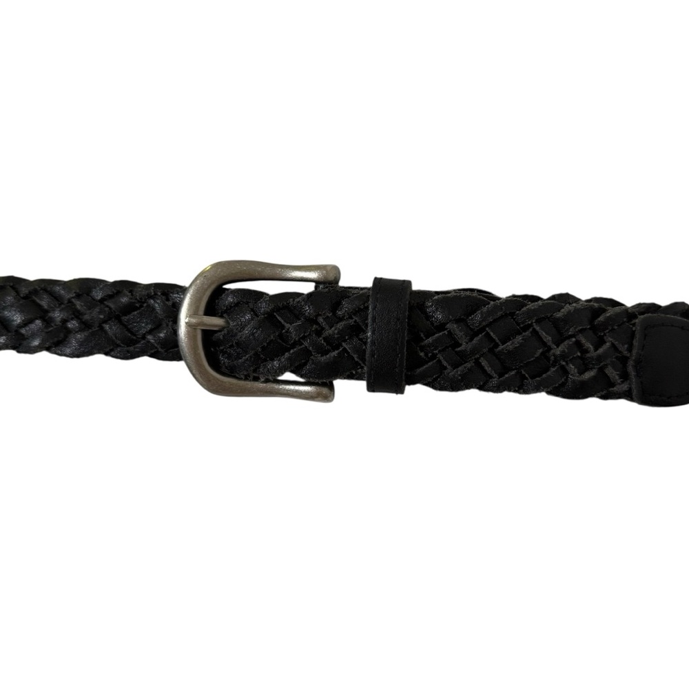 100% Leather Black Braided Silver Buckle Honors Size Small  1” Thin Belt